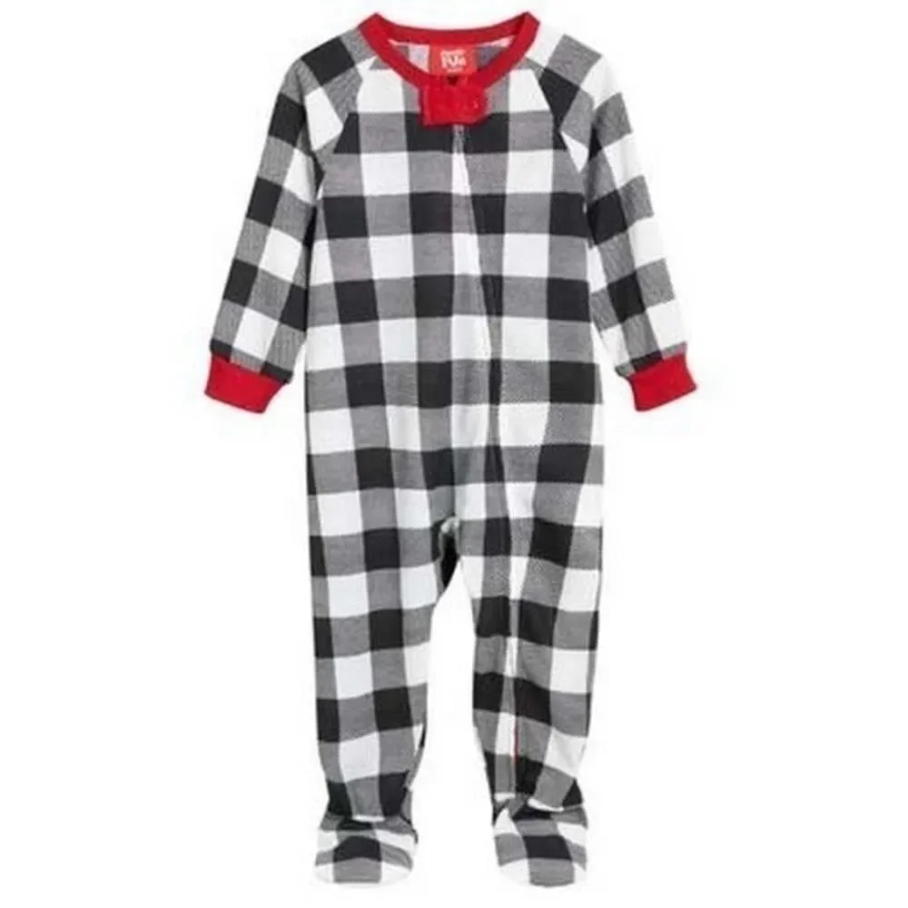 Family Pajamas Matching Baby Thermal Waffle Buffalo Check Footie One-Pieces